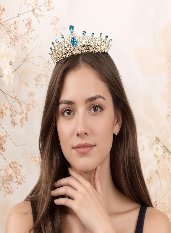 Rannyrena Crystal Wedding Tiaras and Crowns for Women Elegant Royal Queen Crown Sparkling Rhinestone Bridal Headbands Princess Quinceanera Headpieces for Birthday Prom Pageant Party (Gold-light blue) - Image 5